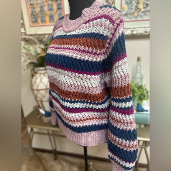 INDUSTRY REPUBLIC CLOTHING MUTICOLOR STRIPED CHUNKY KNIT CREWNECK SWEATER SZ L - Picture 3 of 7